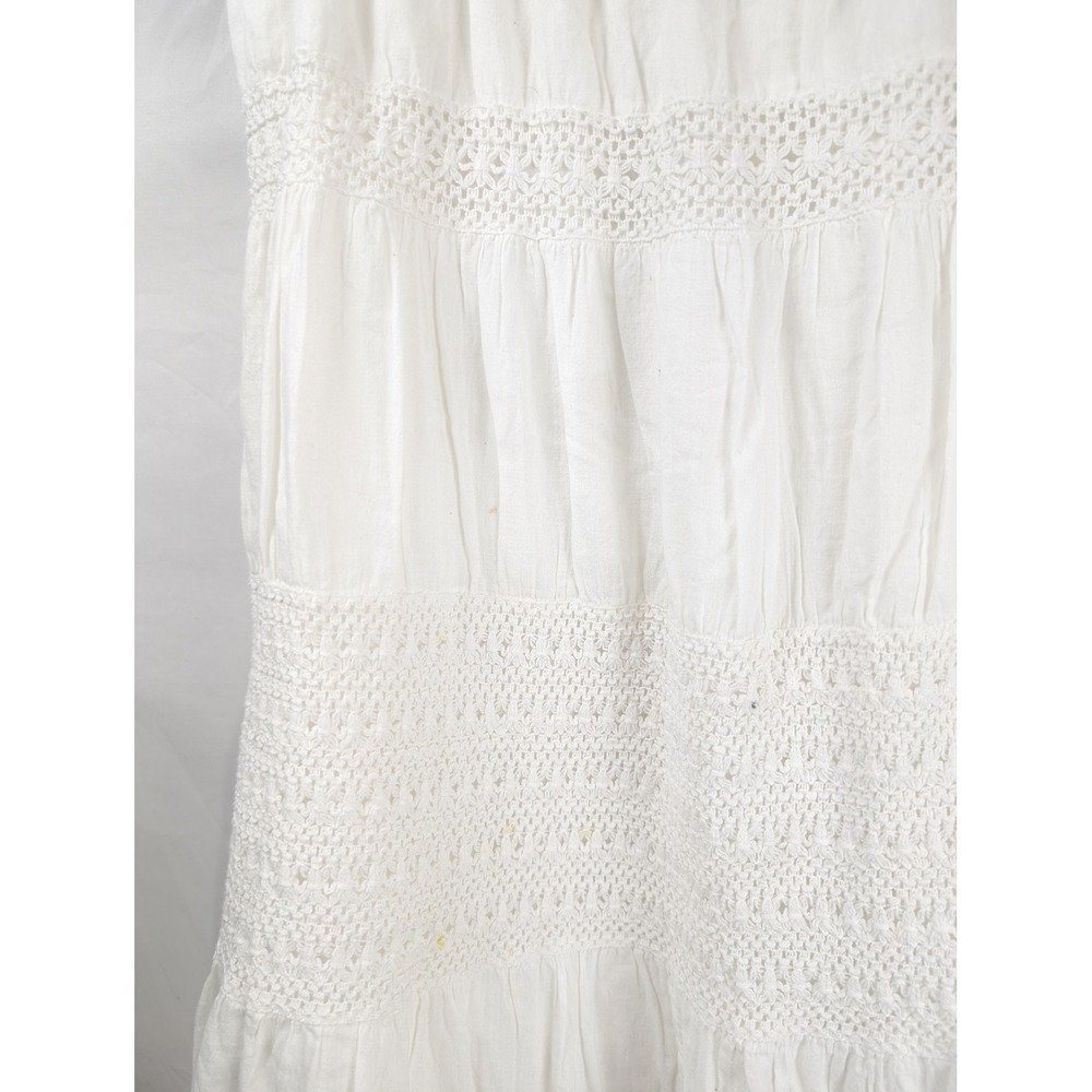 Vintage Y2K Crochet Lace Tiered Maxi Prairie Skirt Size L White Boho Cottagecore - Picture 8 of 9